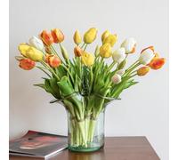 DUYONE 40pcs Artificial Tulips Flowers,Real Touch Latex Bouquet,Fake Tulips for Office Wedding Party Home Kitchen Garden Decoration