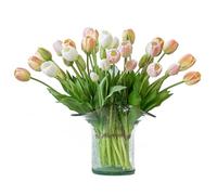 DUYONE 40Pcs Artificial Tulips Flowers, Soft Touch Realistic Latex Tulips Bouquet for Home Office Wedding Party Garden Decor, Fake Flowers for Dining Table Living Room Spring-B Champagne Set