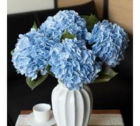 DUYONE 4PCS Artificial Flowers Large Hydrangeas Flowers Latex Bouquet for Wedding Bridal Office Home Party Decoration (4Pcs Blue)