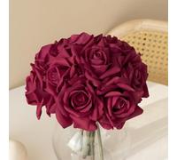 DUYONE Artificial Roses Single Stem 10pcs Fake Silk Flower Arrangement Bouquet for Home Party Wedding Decoration(Rose red)