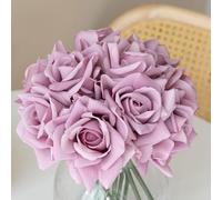 DUYONE Artificial Roses Single Stem 10pcs Fake Silk Flower Arrangement Bouquet Real Touch for Home Party Wedding Decoration(Light purple)