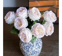 DUYONE Light Pink 4pcs Fake Flowers for Decoration Home Decor Real Touch Artificial Flowers Austin Rose Peony Latex Fake Flower Living Room Decoration Vivid Pink Roses Peonies(Pink Edge 4pcs)