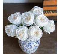 DUYONE White 4pcs Fake Flowers for Decoration Home Decor Real Touch Artificial Flowers Austin Rose Peony Latex Fake Flower Living Room Decoration Vivid Pink Roses Peonies