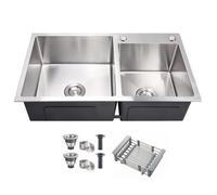 DuyviSteil 32" x 18" Drop-in/Topmount Double Bowl Kitchen Sink, Nano-Coated 304 Stainless Steel Kitchen Sink with Drain and Overflow