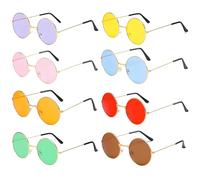 Duzapku 8 Pcs Hippy Sunglasses, Metal Frame Round Glasses, Colored Retro Disco Glasses for Festival Fancy Dress & Hippie Costume Accessories