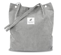 Duzapku Corduroy Tote Bag, Cord Shoulder Handbags with Press Stud, Large Capacity Tote Bag for School Work Shopping Travel Daily Use, Grey