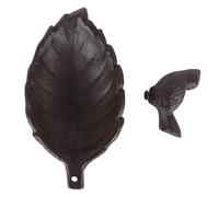 DUZEPA Cast Iron Bird Feeder, Leaf Shaped Wild Bird Feeding Bowl Rustic Garden Decor Ornaments Retro Birds Bath for Outdoors Vintage Metal Birds Food Container