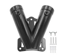 DUZEPA Double Flag Pole Bracket, V-Shape Premium Aluminum Alloy Heavy Duty Double Slot Flagpole Holder Mounting Carrier (Black)