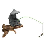 DUZFOREI Asian Fisherman Statue, Livelyfish Aquarium Fisherman, Sitting Fishing Garden Statue, Vintage Resin Figurine for Home and Aquarium Decoration