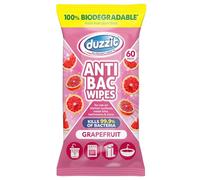 Duzzit Antibacterial Wipes - Kills 99.9% of Bacteria | 100% Biodegradable - Made From Plant Fibres | Anti Bac Wipe for Kitchen Surfaces, Waste Bins, Bathrooms & More (60 Wipes, Grapefruit)