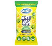 Duzzit Antibacterial Wipes - Kills 99.9% of Bacteria | 100% Biodegradable - Made From Plant Fibres | Anti Bac Wipe for Kitchen Surfaces, Waste Bins, Bathrooms & More (60 Wipes, Citrus)