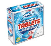 Duzzit Dishwasher Tablets - 5 In 1 Action (Detergent, Rinse Aid, Salt, Stain Removal & Glass Protection) | Removes Stains & Grease (Lemon, 12 Dishwasher Tablets)