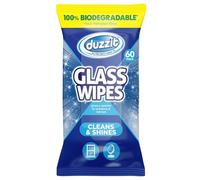Duzzit Glass Wipes - Cleans & Shines | 100% Biodegradable - Made From Plant Fibres | Suitable for Windows, Glass Objects and Mirrors (60 Biodegradable Wipes)