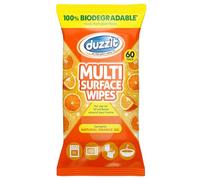 Duzzit Multi Surface Wipes - Contains Natural Orange Oil | 100% Biodegradable - Made From Plant Fibres | Suitable for Kitchens, Bathrooms, Offices & More (60 Wipes, Orange)