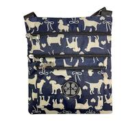 DV David Viggers - Coated Nylon - Dog Walking Bag - Lightweight Shoulder Bag - Built-in Poop Bag Dispenser and Adjustable Strap - Navy and Cream
