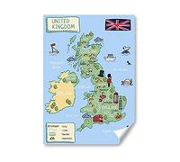 DV DESIGN 1 x A4 Poster Art Print - Cute UK Map Britain United Kingdom Wall Art Paper Posters Large Picture Graphic Photo #24352