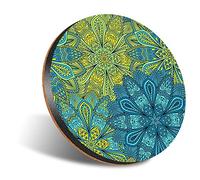 DV DESIGN 1 x Eco Round 12cm Coaster - Boho Chic Flowers Blue Lime Green Drink Cup Mug Glass Table Protection Mat #21273