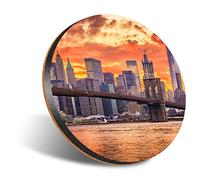 DV DESIGN 1 x Eco Round 12cm Coaster - New York Sunset Brooklyn Bridge Drink Cup Mug Glass Table Protection Mat #16861