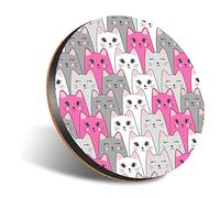 DV DESIGN 1 x Eco Round 12cm Coaster - Pink & Gret Cat Drawings Girls Kids Drink Cup Mug Glass Table Protection Mat #46046