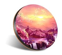 DV DESIGN 1 x Eco Round 12cm Coaster - Pink Japanese Landscape Sunset Drink Cup Mug Glass Table Protection Mat #14437