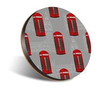 DV DESIGN 1 x Eco Round 12cm Coaster - Red Telephone Box London Drink Cup Mug Glass Table Protection Mat #13208