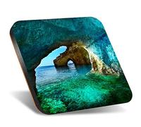 DV DESIGN 1 x Eco Square 12cm Coaster - Blue Coastal Cave Nature Art Drink Cup Mug Glass Table Protection Mat #14295