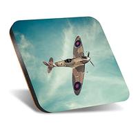 DV DESIGN 1 x Eco Square 12cm Coaster - British RAF Spitfire Vintage Plane Drink Cup Mug Glass Table Protection Mat #16310