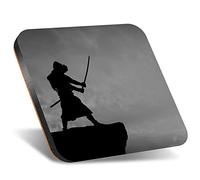 DV DESIGN 1 x Eco Square 12cm Coaster - BW - Black Samurai Warrior Sunset Drink Cup Mug Glass Table Protection Mat #36143