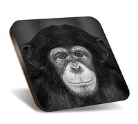 DV DESIGN 1 x Eco Square 12cm Coaster - BW - Cheeky Chimpanzee Monkey Drink Cup Mug Glass Table Protection Mat #36178