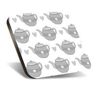 DV DESIGN 1 x Eco Square 12cm Coaster - BW - Cute Teapots Pretty Love Tea Pot Drink Cup Mug Glass Table Protection Mat #35178