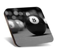 DV DESIGN 1 x Eco Square 12cm Coaster - BW - Snooker 8 Ball Pub Bar Pool Game Drink Cup Mug Glass Table Protection Mat #37364