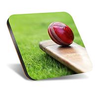DV DESIGN 1 x Eco Square 12cm Coaster - Cricket Bat Red Ball Sports Men Boys Drink Cup Mug Glass Table Protection Mat #8267