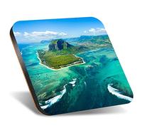 DV DESIGN 1 x Eco Square 12cm Coaster - Mauritius Island Coastal View Beach Drink Cup Mug Glass Table Protection Mat #16658