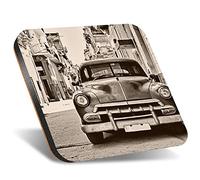DV DESIGN 1 x Eco Square 12cm Coaster - Sepia Cuban Car Retro Vehicle Drink Cup Mug Glass Table Protection Mat #8567