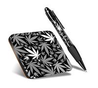 DV DESIGN 1 x Eco Square Coaster & 1 Pen Set - BW - Multi Colored Cannabis Marijuana Leaf Drink Cup Mug Glass Table Protection Mat #37464