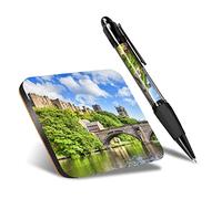 DV DESIGN 1 x Eco Square Coaster & 1 Pen Set - Durham Castle & Cathedral England Drink Cup Mug Glass Table Protection Mat #21481