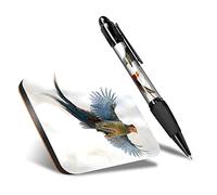 DV DESIGN 1 x Eco Square Coaster & 1 Pen Set - Golden Pheasant Mating Dance Birds Drink Cup Mug Glass Table Protection Mat #16215