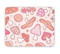 DV DESIGN 1 x Pink Mushroom Mouse Mat - Autumn Kawaii Faces Fungi Pattern Cartoon Desk Accessories Computer Office Work Home Mousepad Pad IT #81980