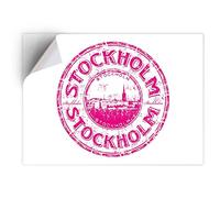 DV DESIGN 1 x Vinyl Sticker A5 - Rectangle Shape 15,8x21cm - Pink Stockholm Sweden Travel Stamp Art Print Decal Laptop Tablet Luggage Car Bike Wall Fridge Door Sticker #5774