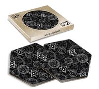 DV DESIGN 2 x Eco Boxed Cork Hexagon Coasters - Black Pentagram Star Symbol Art Drink Cup Mug Glass Table Protection Mat #14458