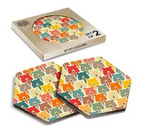 DV DESIGN 2 x Eco Boxed Cork Hexagon Coasters - Colourful Cartoon Bear Pattern Polar Bears Drink Cup Mug Glass Table Protection Mat #44651