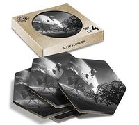 DV DESIGN 4 x Eco Boxed Cork Hexagon Coasters Set - BW - Alien Sci-Fi Planet Space Gamer Drink Cup Mug Glass Table Protection Mat #35973