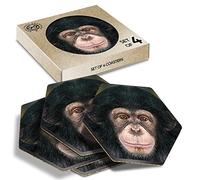 DV DESIGN 4 x Eco Boxed Cork Hexagon Coasters Set - Cheeky Chimpanzee Monkey Drink Cup Mug Glass Table Protection Mat #14240