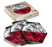 DV DESIGN 4 x Eco Boxed Cork Hexagon Coasters Set - Poland Polska Polish Smoke Flag Drink Cup Mug Glass Table Protection Mat #16141