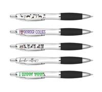 DV DESIGN 5 x Border Collie Black Pens - Sheep Dogs Pets Puppy Animal Stationary Equipment School Teacher Friend Girls Boys Birthday Set #81322