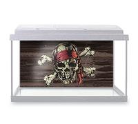 DV DESIGN Aquarium Fish Tank Background 100x50 cm - Pirate Skull Bones Bandana Boards Marine Ocean Sea Static Cling Vinyl Vivarium Terrarium External Application #500108