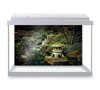 DV DESIGN Aquarium Fish Tank Background 77x47 cm - Stone Lantern Koi Pond Small Waterfall Japanese Garden Bonsai Tree Japan Land Static Cling Vinyl Vivarium Terrarium External Application #500194