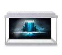 DV DESIGN Aquarium Fish Tank Background 80x40 cm - Dark Abstract Futuristic Seabed Sea Waves Blue Neon Light Water Static Cling Vinyl Vivarium Terrarium External Application #500055