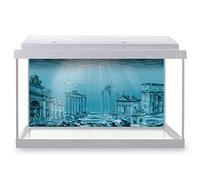 DV DESIGN Aquarium Fish Tank Background 80x40 cm - Ruins Atlantis Civilization Underwater Ruins Archeology Ocean Static Cling Vinyl Vivarium Terrarium External Application #500020