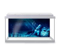 DV DESIGN Aquarium Fish Tank Background 92x42 cm - Atlantis Underwater City Poseidon Water Neptune Statue Ancient Static Cling Vinyl Vivarium Terrarium External Application #500024